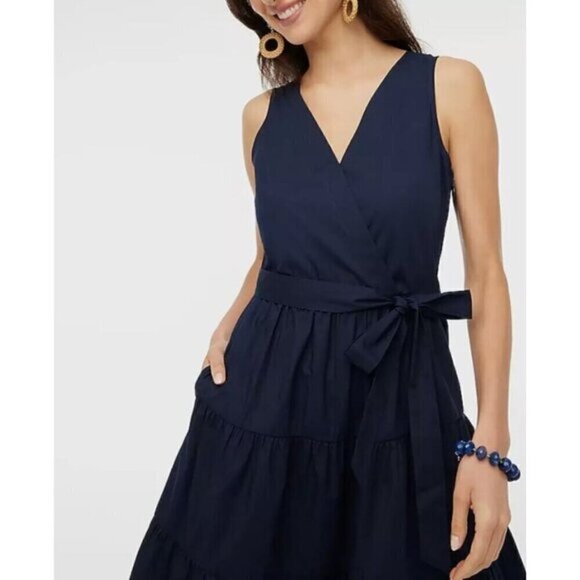 J. Crew Faux Wrap Sleeveless Mini Dress Navy Size 14 NWT - Picture 1 of 9